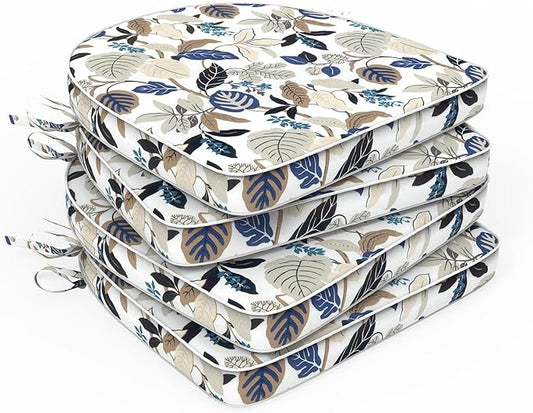 Set of 4 Outdoor Chair Cushions 19"x19"x2",Water Repellent Patio Seat Cushion with Ties and Removable Covers,Dining Chair Cushions for Indoor Kitchen and Patio Furniture,Breeze Leaves Beige