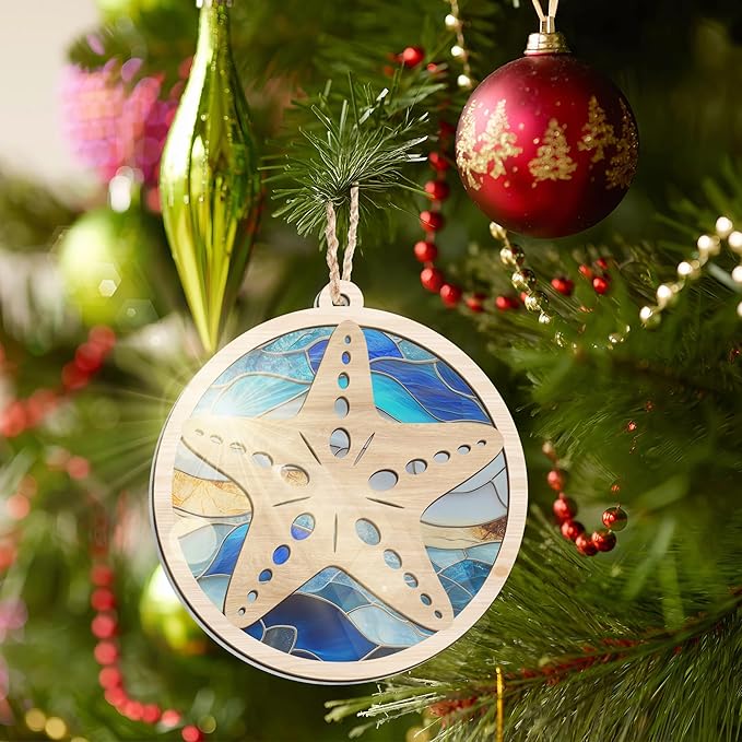 GEEMBI Christmas Teacher Gifts for Women Men - Suncatcher Christmas Ornaments 2025 with Card - Thank You Gifts for Coworkers Nurses Therapists, Teacher Ornament, Starfish Ornaments for Tree