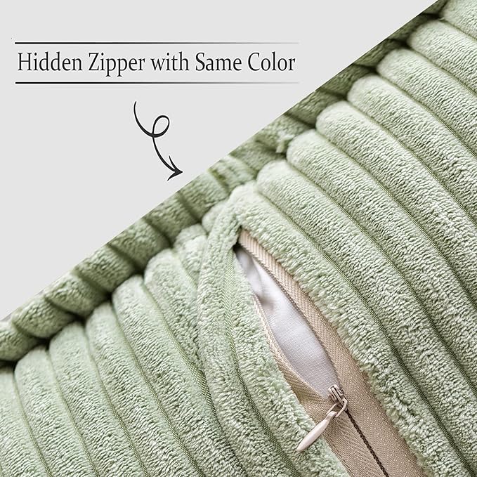 MIULEE Decorative Lumbar Throw Pillow Covers for Couch Bed Livingroom 12x20 Inch Set of 2 Sage Green Boho Accent Throw Pllows Broadside Striped Patchwork Soft Corduroy Pillowcases