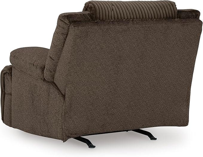 Signature Design by Ashley Top Tier Rocker Recliner, Pull Tab Recliner, Fabric Upholstery, Attached Foam Cushions, 50" W x 40" D x 41" H, Dark Brown