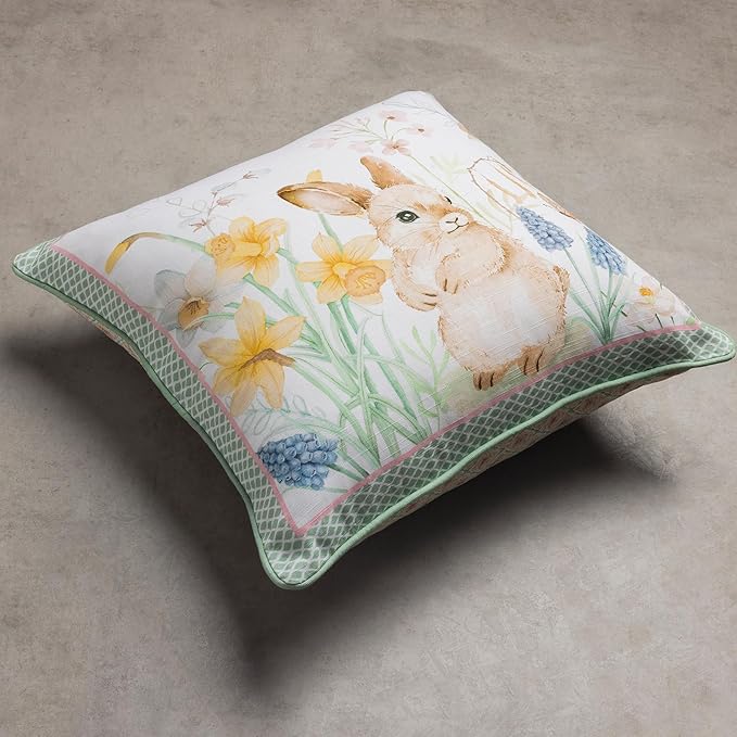 Maison d' Hermine Decorative Pillow Cover 100% Cotton 18 Inch x 18 Inch Square Toile Washable Cushion Covers with Invisible Zipper for Couch, Bedroom, Home,Easter Dew