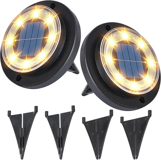 Flacchi Solar Ground Lights - Solar Powered Lights Outdoor Solar Disk Light Waterproof Landscape Light for Patio Yard Pathway Walkway Driveway (Warm White, 2 Pack)