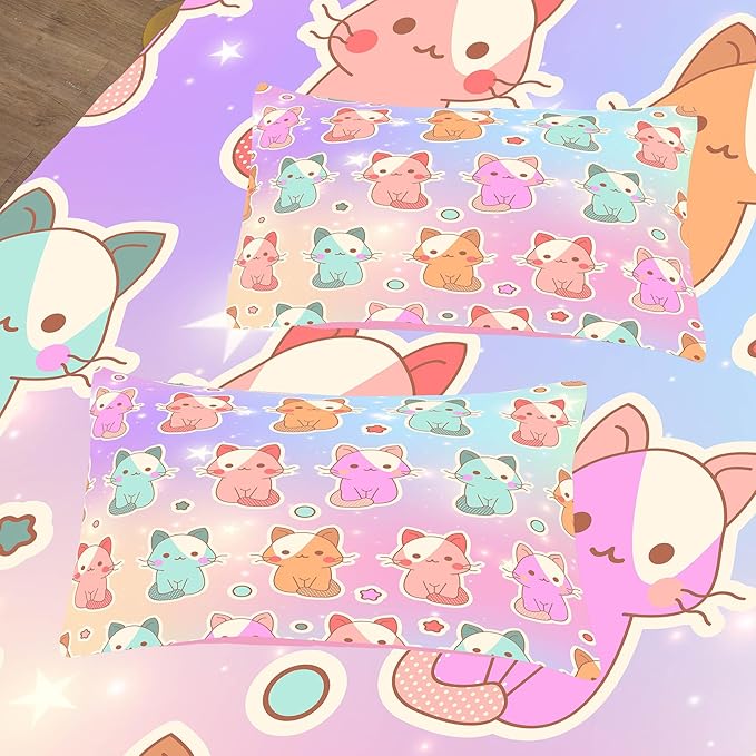 Tailor Shop Cat Girls Comforter Sets King Size,Cat Bedding Sets for Girls Kids Teens with 1 Pillowcase……