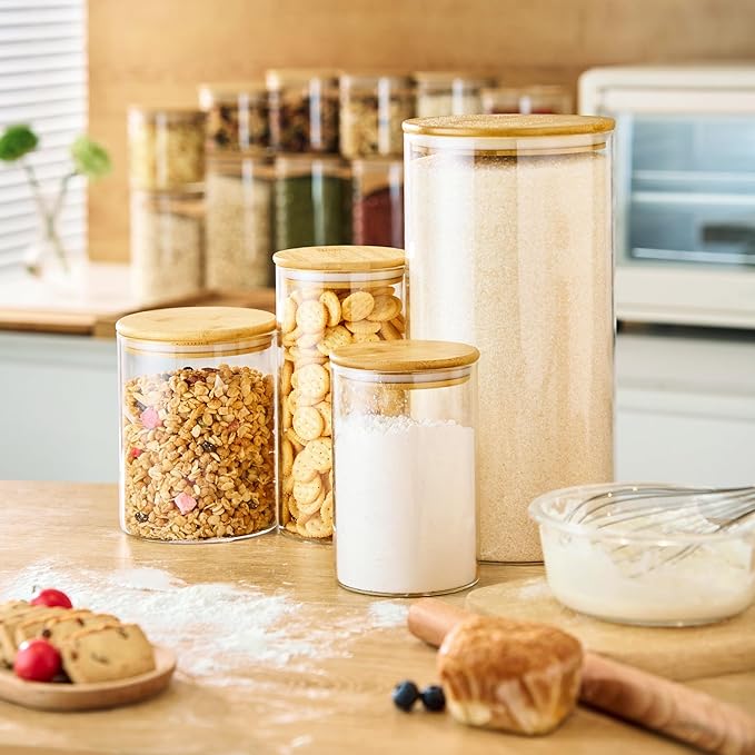 Extra Large Glass Flour and Sugar Storage Containers with Airtight Lids,132 floz x2 [Set of 2] Big Glass Jars with Bamboo Lids, Air Tight Food Storage Jars for Cereal, Pasta, Rice, Coffee