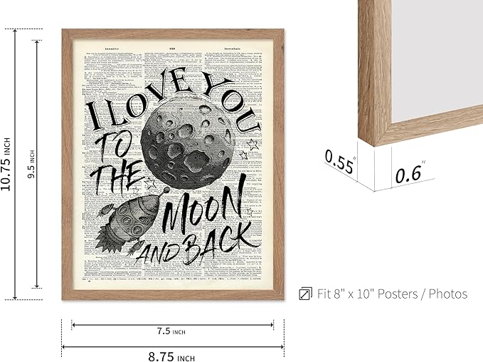 Poster Master Dictionary Art Poster - I Love You To The Moon and Back Print - Motivational Art - Gift for Him, Her & Lovers - Romantic Decor for Dorm, Bedroom or Living Room, 8x10 Beige Framed