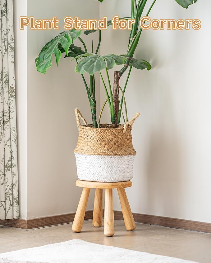 100% Solid Wood Mushroom Step Stool, Small Wooden Stool for Kids & Adults, Plant Stand & Side Table, Compact & Sturdy Footstool for Bathroom, Bedroom, Living Room, Natural (1PC)