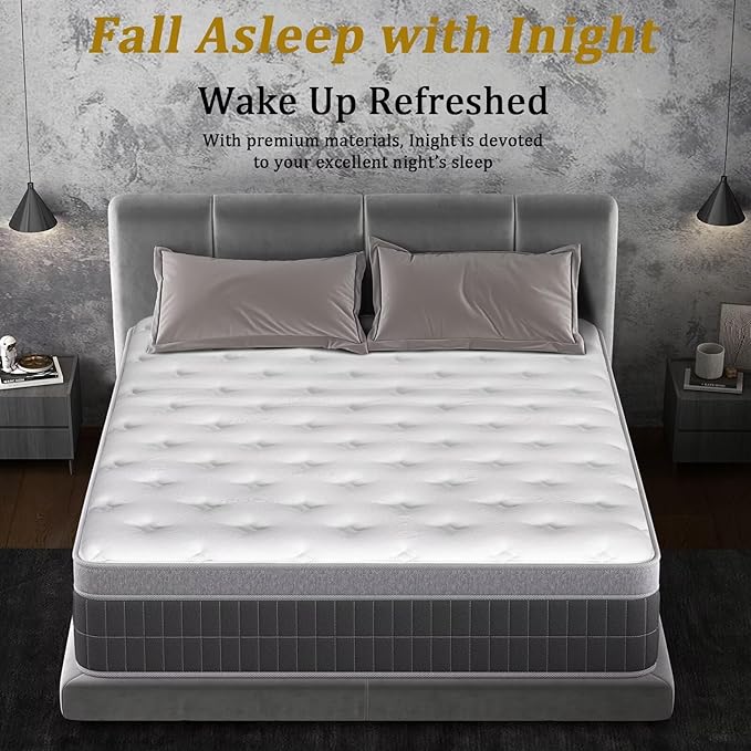 inight Full Mattress 14 Inch, Individual Wrapped Pocket Springs Zoned Hybrid Mattress with Gel Memory Foam, Ergonomic Pressure Relief, Enhanced Edge Support, Breathable Comfort Night, 365-Night Trial