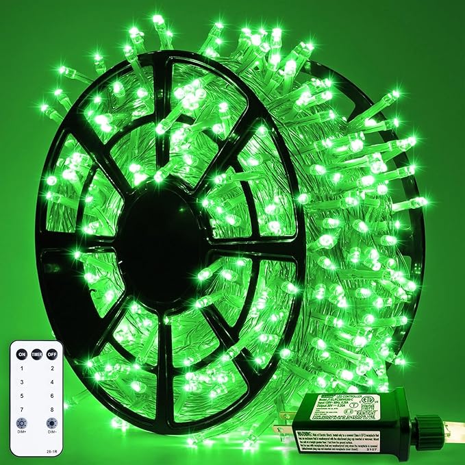 JMEXSUSS 500 LED Green Christmas String Lights Indoor Outdoor, 8 Modes 163 FT Green Halloween Lights Plug-in Clear Wire, Remote Control Christmas Tree Light for Tree Party Halloween
