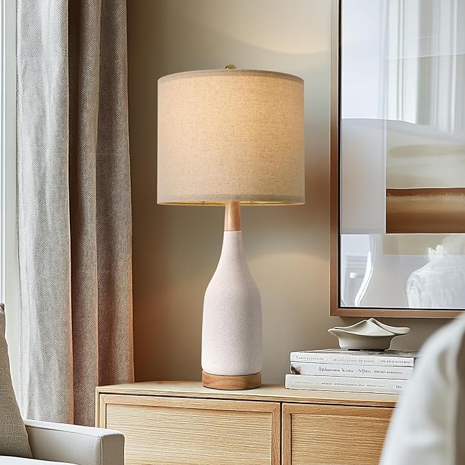 PORTRES 27" Ceramic Table Lamps for Bedroom Living Room Vintage Lamp Set of 2 Bedside Nightstand Lamp Large Farmhouse Rustic Boho Retro Modern Table Lamp Light Home Office Desk Deco Gifts, White