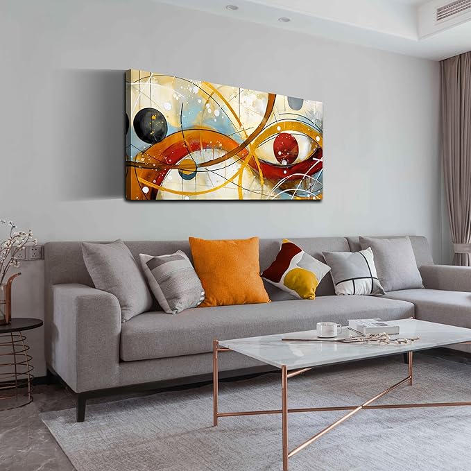 Large Abstract Yellow Canvas Wall Art for Living Room Bedroom Home Office Modern Wall Decor Line Geometric Abstract Picture Framed Canvas Prints Size 20x40