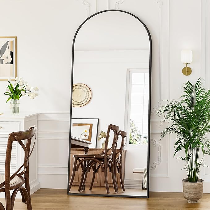 Full Length Mirror, 71"x30" Arched Floor Length Mirror, Oversized Standing Hanging or Leaning Against Wall Mounted Mirrors, Large Full Body Mirror with Aluminum Frame for Bedroom (Black)