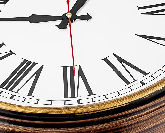 Bernhard Products Extra Large Wall Clock 18 Inch Quality Quartz Silent Non Ticking, Battery Operated for Home/Living Room/Over Fireplace Beautiful Decorative Roman Numeral Stylish Clock, Light Brown