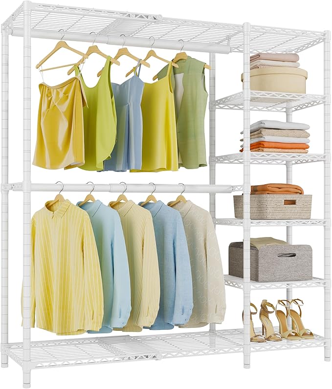 VIPEK X2 Expandable Reach-in Closet Racks Adjustable from 3'3" to 4'8" Portable Open Walk-in Closet Rack System with Flexible Shelves and Hanger Rods Clothing Rack for Hanging Clothes, White