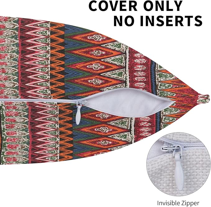 Farmhouse Vintage Boho Red Striped Throw Pillow Covers 18x18 Inch Set of 2 Bohemia Rustic Abstract Geometric Pillow Case Home Decor Cushion Cover of Sofa Living Room Bedroom