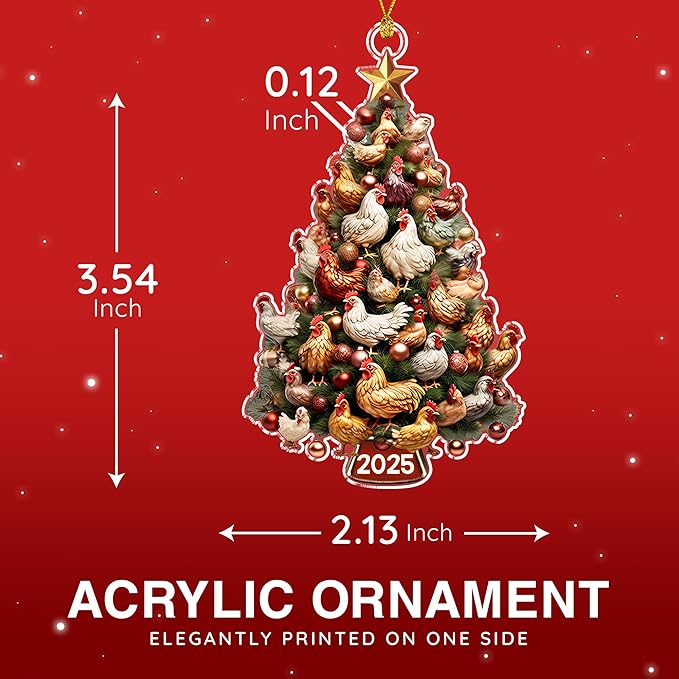 Chicken Ornament - Chicken Ornaments for Christmas Tree, Unique Gifts for Chicken Lovers, Farm Animal Christmas Ornaments, Rooster Ornament for Holiday Decoration, Ideal Animal Themed Gifts