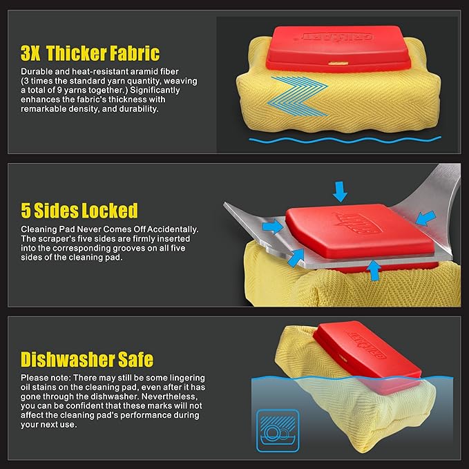 GRILLART Grill Brush Bristle Free. SteamWizards BBQ Replaceable Cleaning Head, Unique Seamless-Fit Scraper Tool for Cast Iron/Stainless-Steel Grates, Safe Barbecue Grill Cleaner-Red