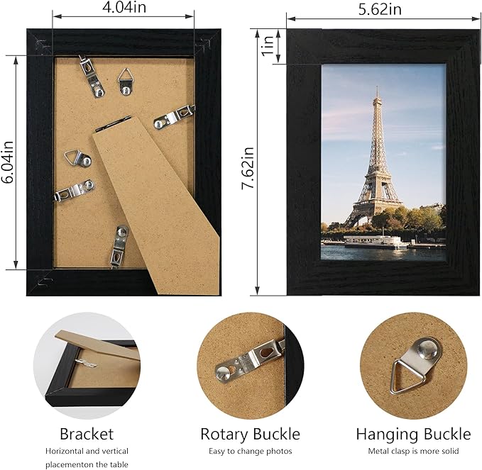 4x6 Picture Frame Set of 4, Black Frame with High Definition Glass, 4 x 6 Photo Frames for Tabletop Display and Wall Mounting