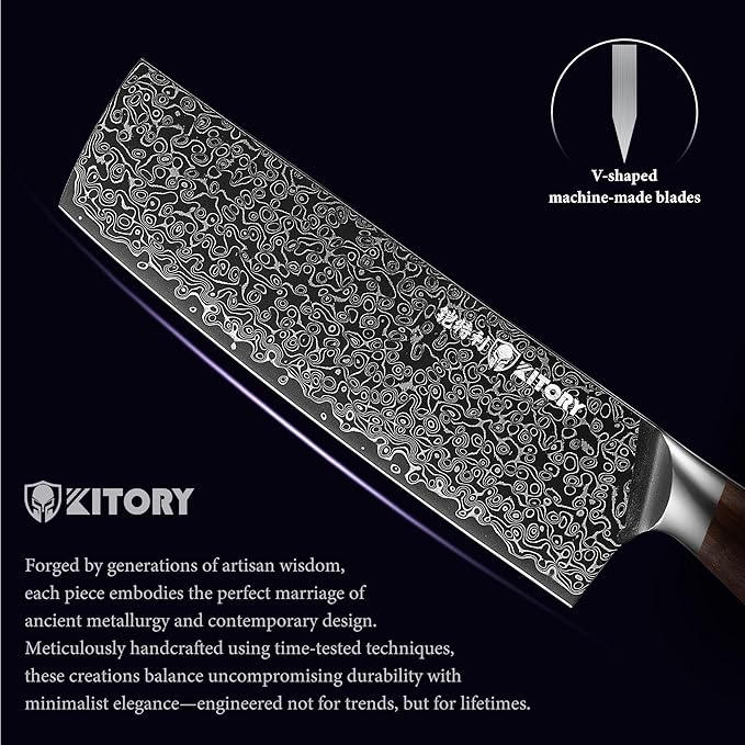 73 Layers Damascus Nakiri Knife 7.5", 10Cr15CoMoV HC Super-Steel cutting core, Japanese Style Usuba Kitchen Knife, Full Tang Sandalwood Handle, w/t gift box