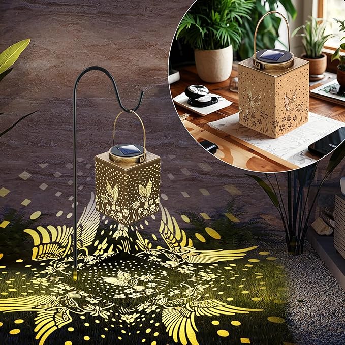2 Pack Bronze Solar Lights Outdoor Waterproof Decorative - Gifts for Women Mom Grandma, Hummingbird Garden Decor for Yard, Patio,Backyard, Porch , Garden (Hummingbird)