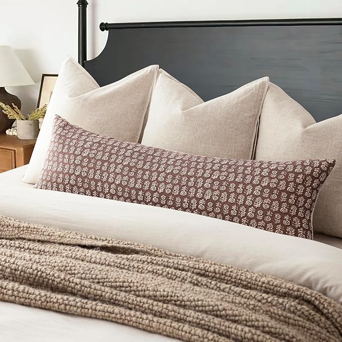 Foindtower Set of 2 Decorative Vintage Long Lumbar Throw Pillow Covers Neutral Modern Farmhouse Cushion Covers Floral Home Decor for Sofa Couch Chair Bedroom Living Room Outdoor,14×36 Inch,Wine Red