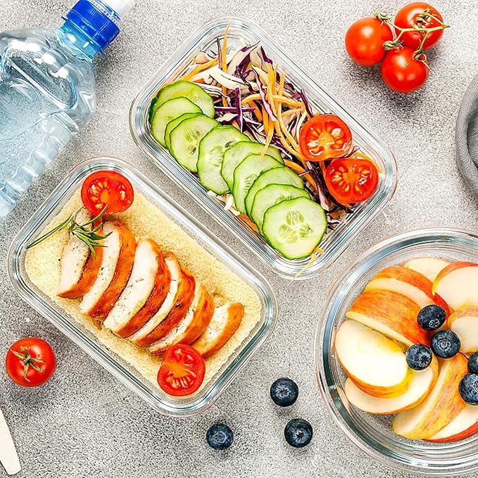 VERONES 10Pack Glass Meal Prep Containers, Airtight Glass Lunch Containers,Stackable Food Storage Containers Set with Lids,Exclusive of BPA, for Microwave,Oven, Freezer&Dishwasher Friendly,White