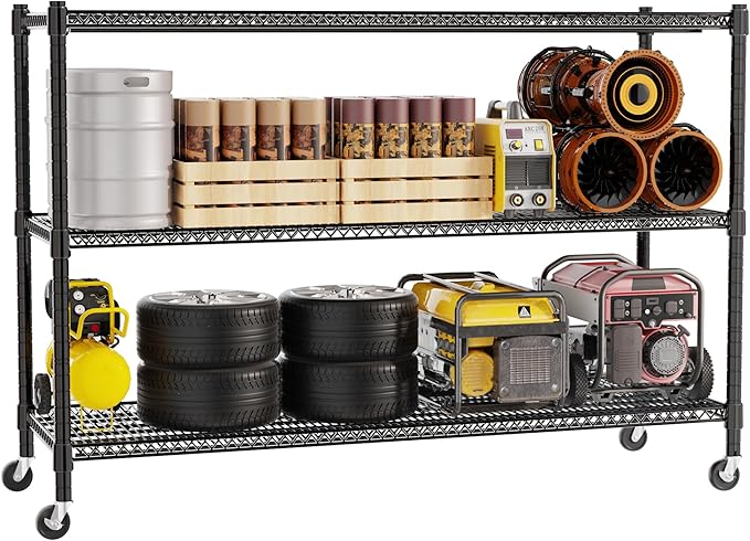 REGILLER 3-Wire Shelf Adjustable Heavy Duty Storage Shelves,Metal Organizer Wire Rack for Laundry Bathroom Kitchen Pantry Closet Garage Shelving with Wheel(Black,24" Dx59.6 Wx47.6 H)