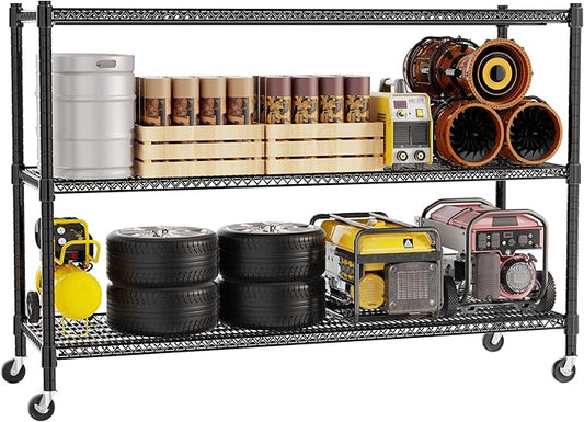 REGILLER 3-Wire Shelf Adjustable Heavy Duty Storage Shelves,Metal Organizer Wire Rack for Laundry Bathroom Kitchen Pantry Closet Garage Shelving with Wheel(Black,24" Dx59.6 Wx47.6 H)