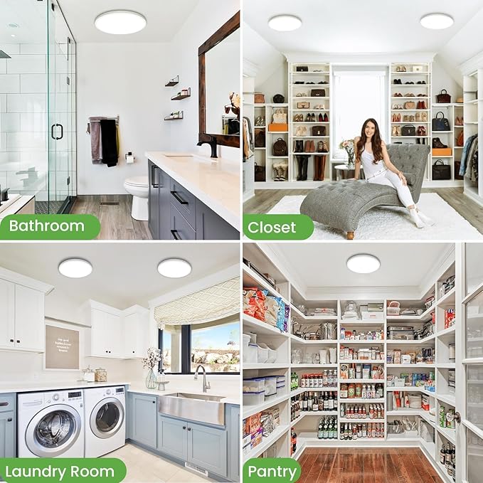 zemty LED Ceiling Light Flush Mount Super Slim 9 Inch 24W 2400lm Ceiling Lights with 3 Color Temperature in One 3000k/4500k/6000K - Round Flat Light Fixture for Kitchen Hallway (1Pack, White)