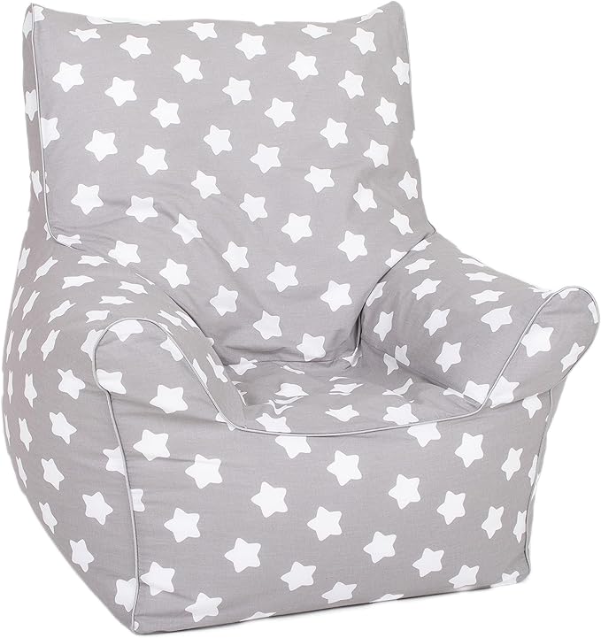Delsit Children's Bean Bag Chair - Handmade in Europe - Lightweight & Portable Toddler Chair with Washable Cover - Comfortable & Fully Assembled - Perfect for Little Kids | Gray with Stars