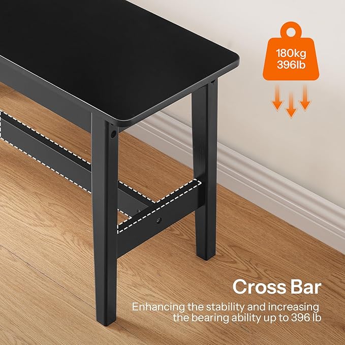 HOOBRO 39.3'' Bamboo Dining Bench, Farmhouse Kitchen Table Bench, Kitchen & Living Room Furniture, Easy to Assemble, Sturdy and Stable, Black BK03CD01G2