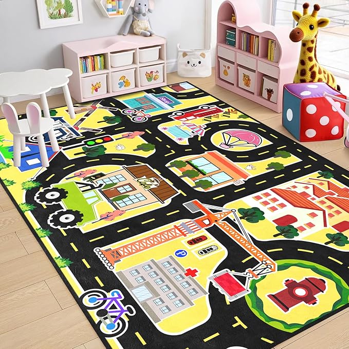 Road Map Carpet for Kids - Kids Rugs for Playroom Car Rugs for Boys Toy Play Mats for Floor City Rug Play Mat, 2. 5x4 Feet