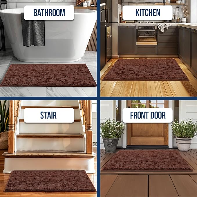 Muddy Mat Chenille Bathroom Rugs Quick Dry Microfiber Mats Non Slip Washable, Extra Thick, Soft and Highly Absorbent Bath Mats for Bathroom, Kitchen, and Shower Floor - Brown Medium 30"X19"