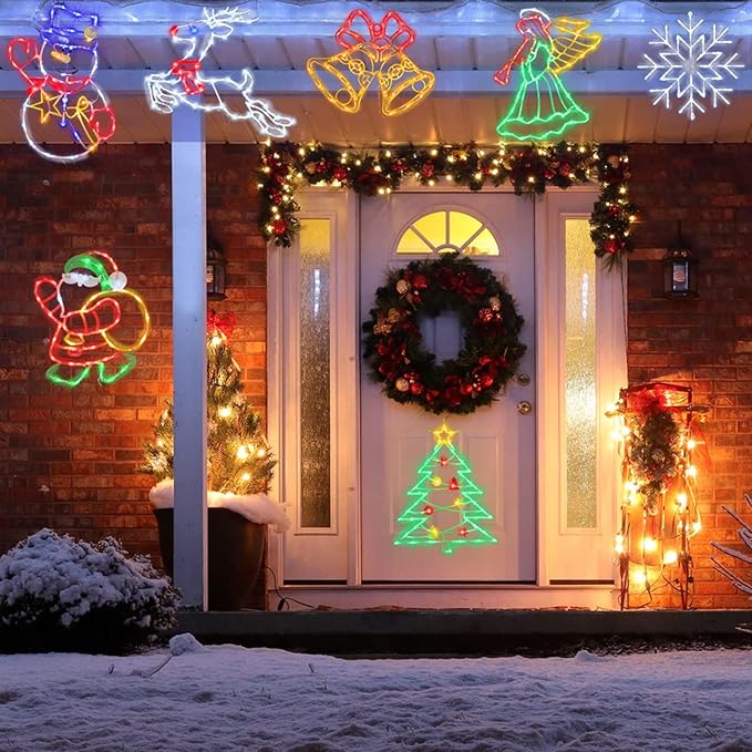 16" Christmas Window Silhouette Lights - 4 Pack Colour Lighted Christmas Tree ＆ Snowman ＆ Angel ＆ Santa for Holiday Indoor and Outdoor Wall Door Window Decorate