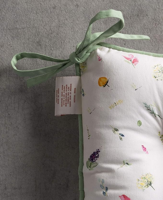 Maison d' Hermine Chair Pads for Dining Chairs Cotton Outer Fabric and Poly Filling 16"x16" Patio Seat Cushions for Furniture with Ties Home Chair Farmhouse (Botanical Fresh - Placed, Pack of 2)