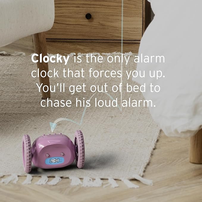 CLOCKY Extra Loud Alarm Clock for Heavy Sleepers on Wheels Rolls Runs Away Vibrating, Easy To Set Super Smart Snooze Digital Bed Shaker Alarm Clock Funny Gift for Adults Kids Teens Bedrooms (Lavender)