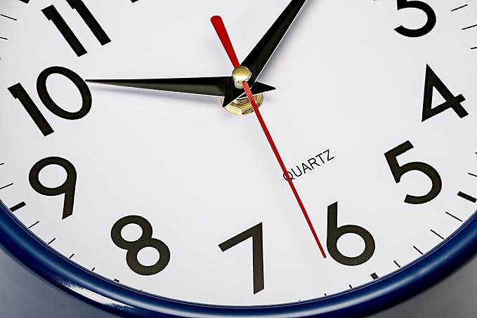 Bernhard Products Navy Blue Wall Clock 8" Silent Non-Ticking Quality Quartz Battery Operated Small Clock for Boys/Kitchen/Classroom/Office/Nursery Room Easy to Read