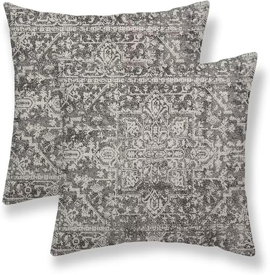 Black Grey Boho Pillow Covers 18x18 Set of 2, Bohemian Carpet Pattern Decorative Throw Pillows Ethnic Rustic Farmhouse Cushion Cases Linen Gifts for Couch Sofa Outdoor Decor