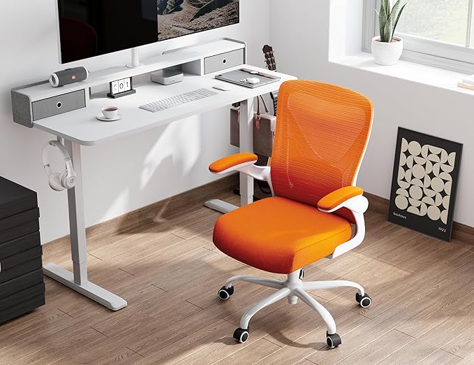 Ergonomic Office Chair - X-Shaped Computer Desk Chair Comfy, Gaming Chair, Office Chair with Lumbar Support, Mesh Office Chairs, Desk Chair for Long Hours(White-Orange)