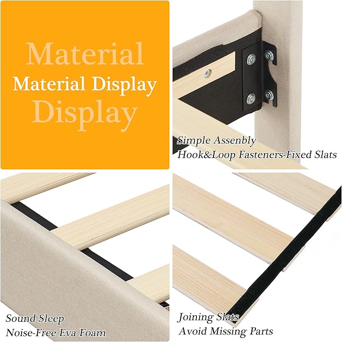 VECELO Full Size Bed Frame Upholstered Platform with Tufted Adjustable Headboard/Mattress Foundation with Wood Slat Support, Easy Assembly,Beige