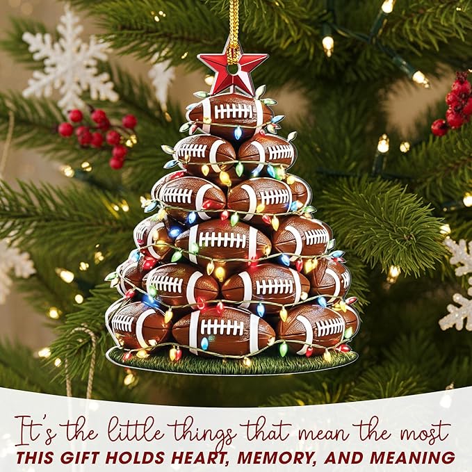 Football Ornaments 2025 - Acrylic Football Christmas Ornaments - Boys Foot Ball Gifts for Foot Ball Players - Sport Ornament for Boy - Stocking Stuffer for Boys