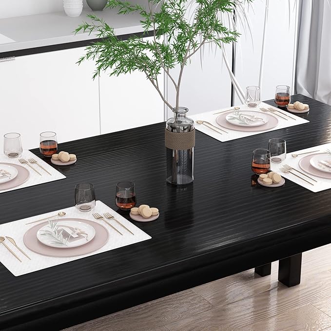 AWQM Dining Table Set for 4, Kitchen Dining Table with 2 Benches, Dining Room Table Set with Metal Frame & Thickened Board for Kitchen, Restaurant, Black, 43'' Breakfast Table Set (A006-11H2-L)