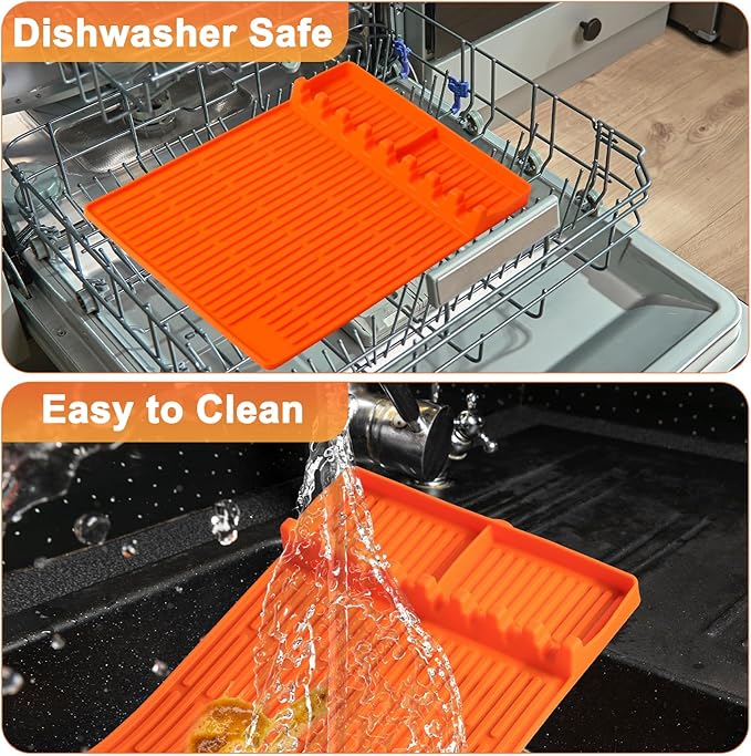 Silicone Grill Mat for Blackstone Silicone Griddle Tools Mat with Drip Pad Grill Pad for Outdoor Grill Kitchen Countertop (Orange)