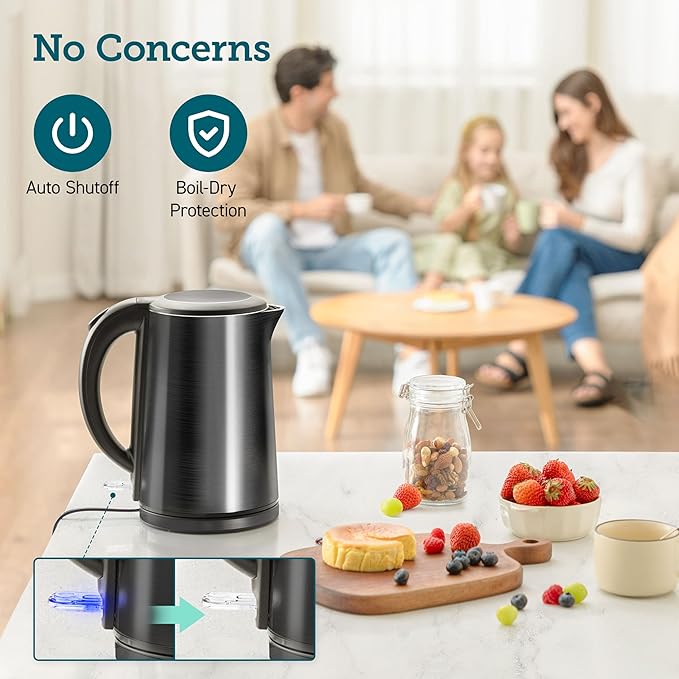 COSORI Electric Kettle, Cool-Touch Double Wall Stainless Steel Insulated, Automatic Shut Off & Boil-Dry Protection, Durable Tea Kettle Boiler & Heater, 1.5L/1500W, Black