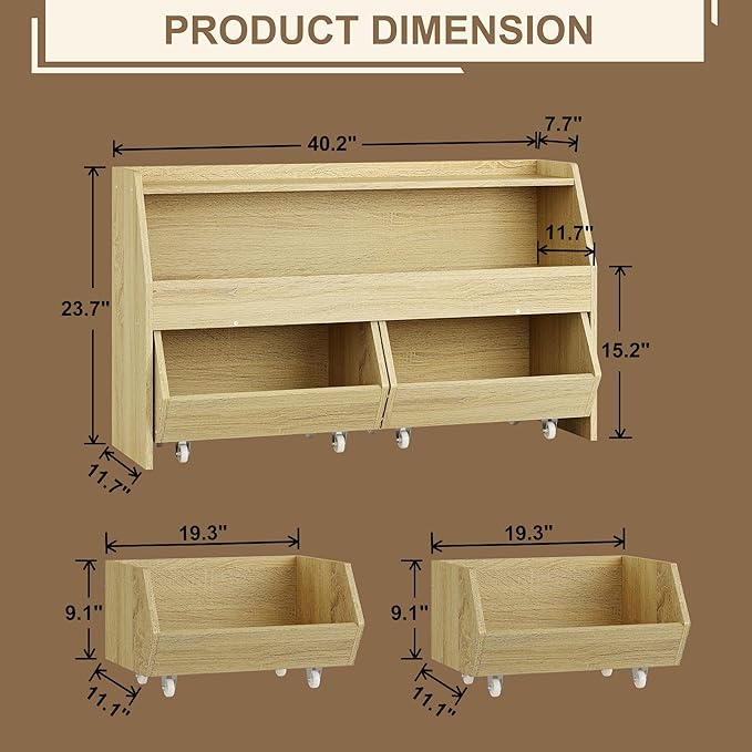 Toy Storage Organizer for Kids, Toy Storage Cabinet with Drawers, Boys and Girls Toy Shelf with Wheels, Toy Organizer Kids Bookshelf with Storage for Nursery, Playroom, Bedroom (Burlywood)