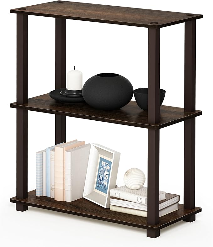 Furinno Turn-S-Tube 3-Tier Compact Multipurpose Shelf with Square Tube, Walnut/Brown (18025WN/BR)