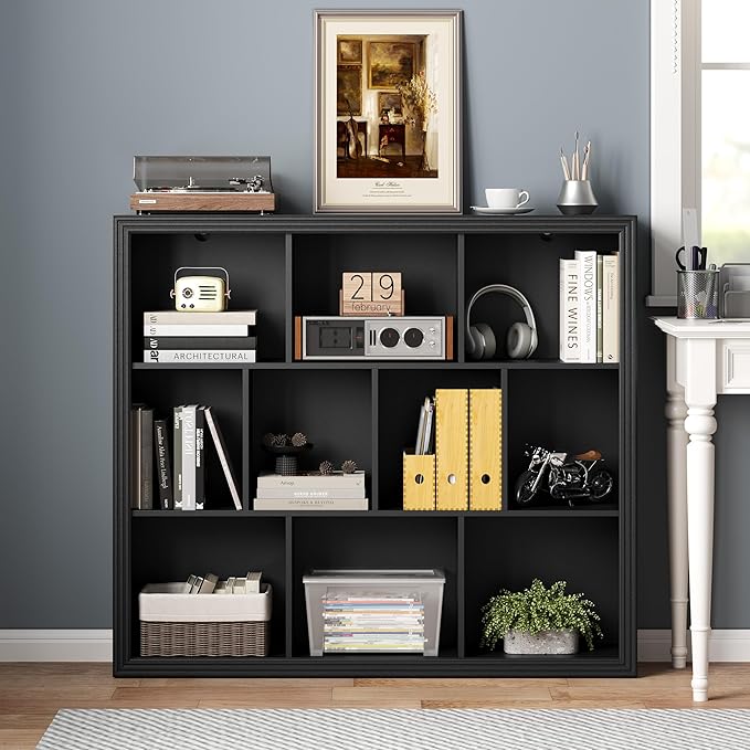Book Shelf with 10-Cube, 43” Wide Bookshelf with Anti-Tip Device, 38” Tall Open Bookcase, Modern Display Organizer Book Case for Home Office, Entryway, Living Room, Bedroom, Study Room