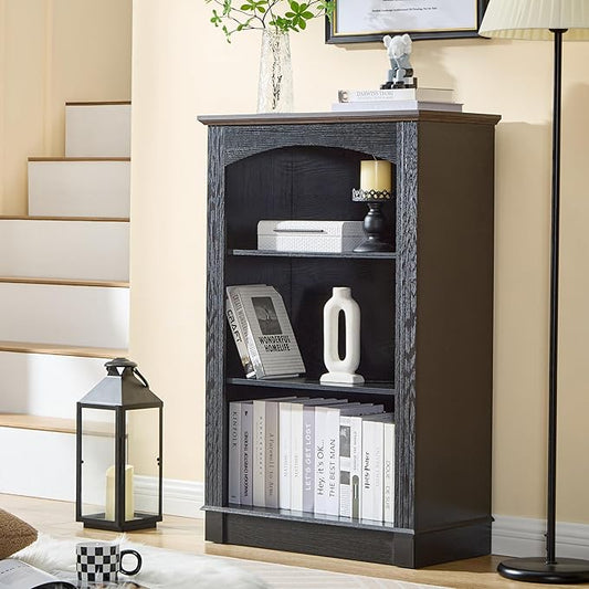 Black Bookshelf, 3 Tier Bookcase and Kids Bookshelf, Small Storage Cabinet with Wooden Cube Storage Organizer, Modern Book Shelf for Bedroom Furniture, Living Room, Office, Toy Organizer Cabinet