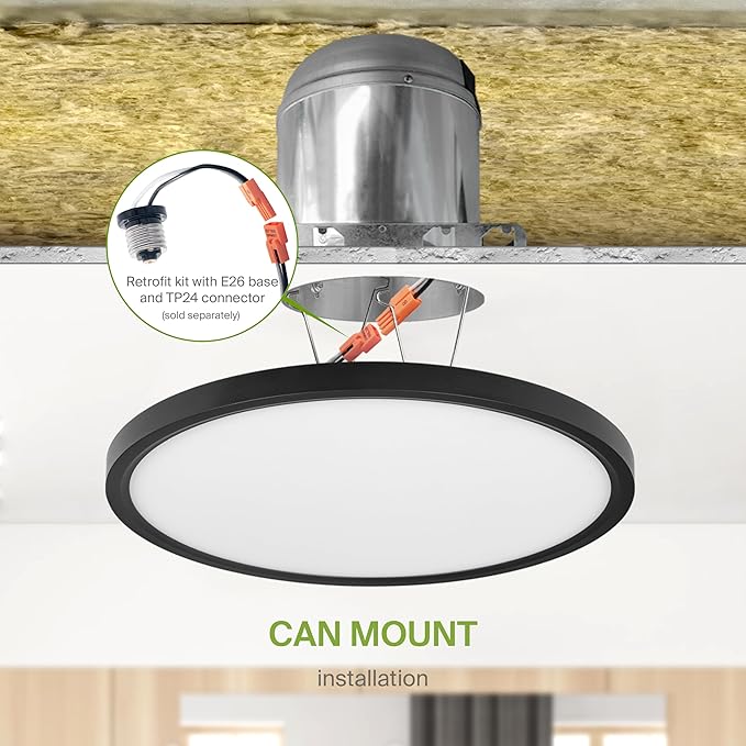 ASD LED 12" Round Flush Mount Ceiling Light Fixture, Low Profile Surface Lighting | 5CCT, Dimmable, Ultra-Thin, ETL Listed | 24W 2000LM 2700-6000K 100-277V | Kitchen, Hallway Lamp | Black, 12 Pack