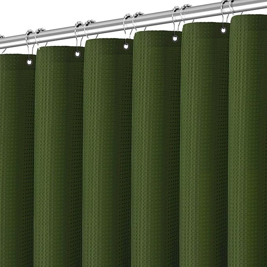 Green Shower Curtain for Bathroom Waffle Textured Heavy Duty 78 Inch Shower Curtain Set for Bathroom, Water Repellent 256GSM Neutral Fabric Shower Curtains with 12 Metal Hooks, 72Wx78H