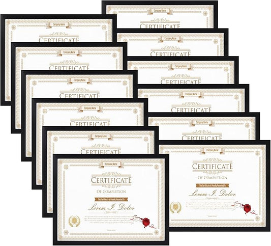 WIFTREY 12 Pack 8.5x11 Certificate Picture Frames, Multi 8.5 by 11 Photo Frame for Award Document Diploma Frame, Wall Hanging or Tabletop Display, Black